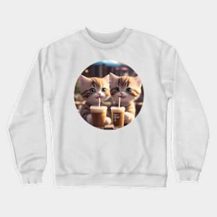 Two cute happy kittens drinking iced coffee Crewneck Sweatshirt